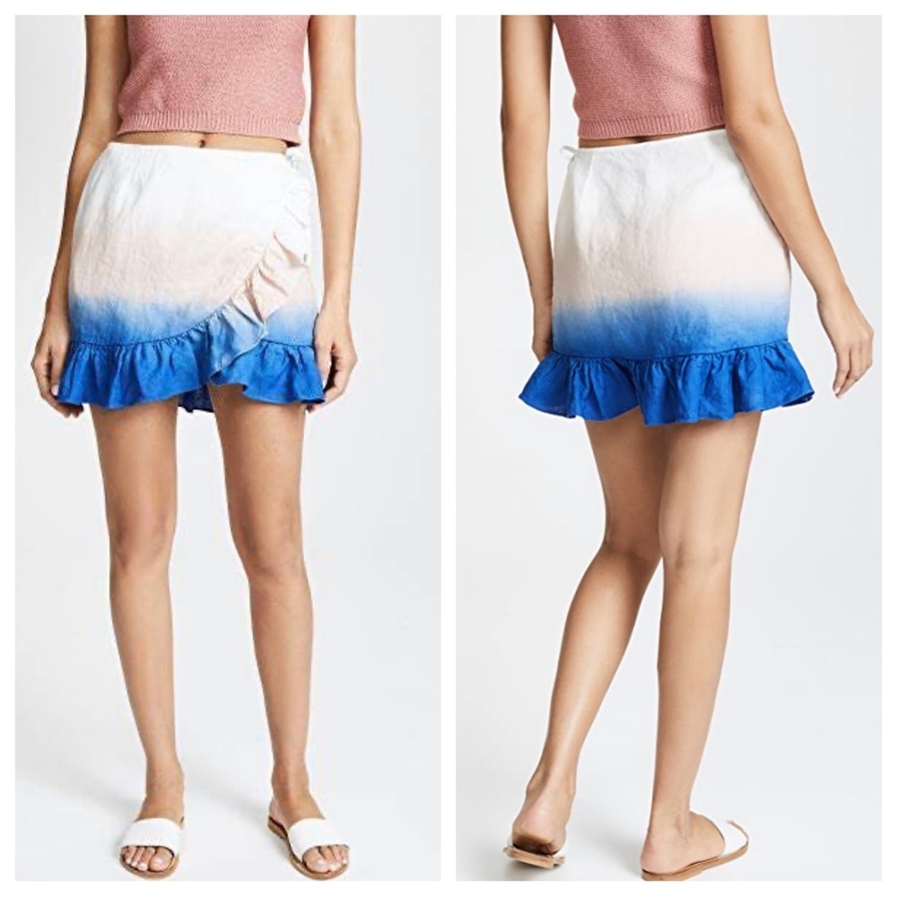 Young Fabulous & Broke Women’s Flutter Dip Dye Linen Ruffle Wrap Mini Skirt Sz S